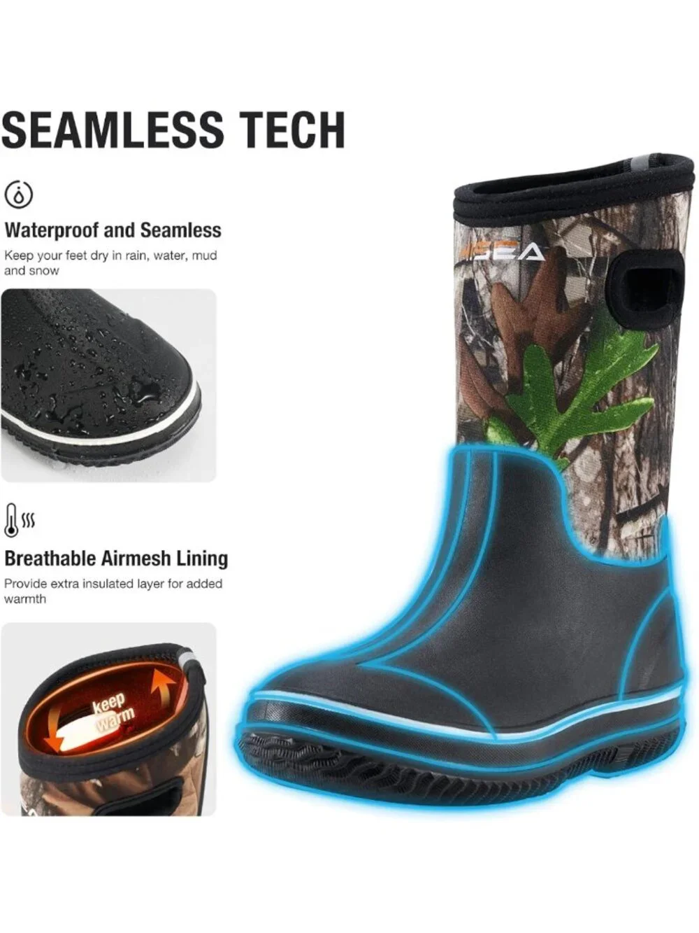 Waterproof Kids Rain Boots, Insulated Rubber Neoprene, All-Weather Outdoor Mud